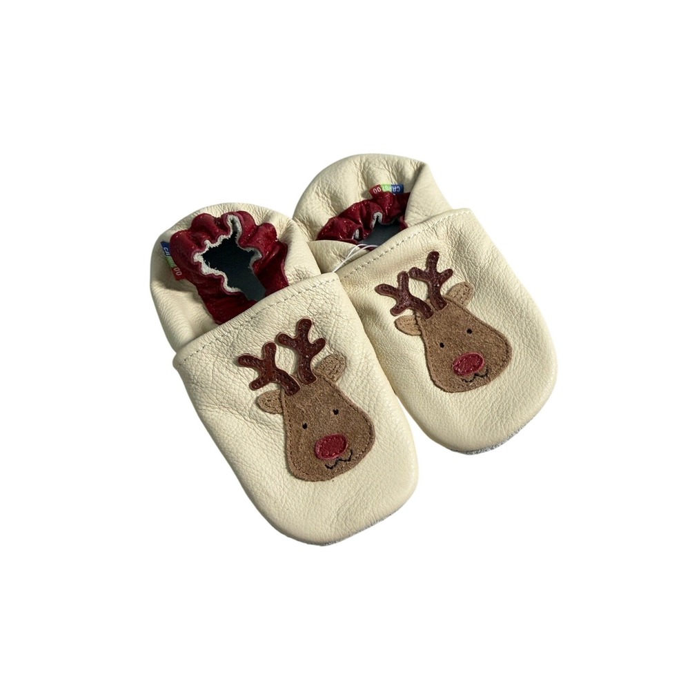 NWOT Carozoo Reindeer Leather Soft Sole Moccasins Toddler Shoes Cream 36 -‎ 48M